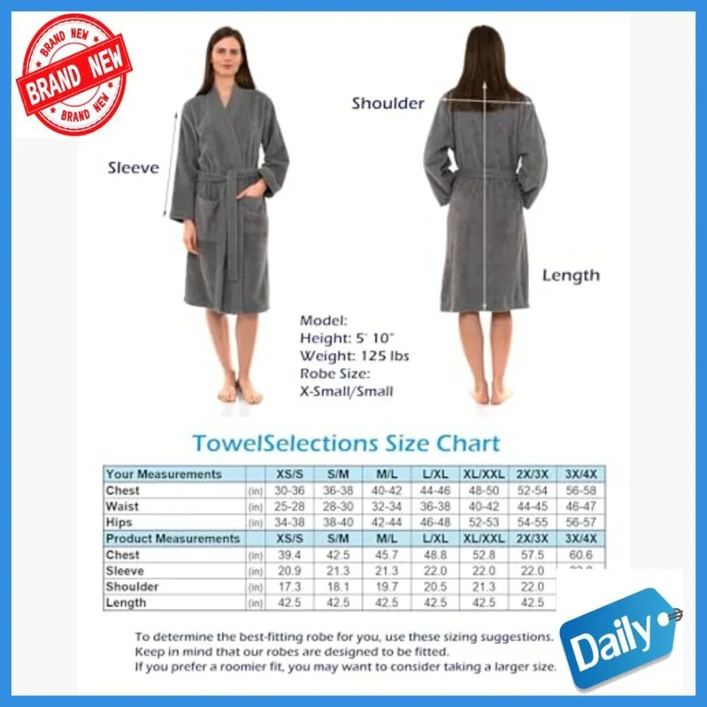 Cotton Terry Kimono Robe Knee Length with Pockets Women's Bathrobe
